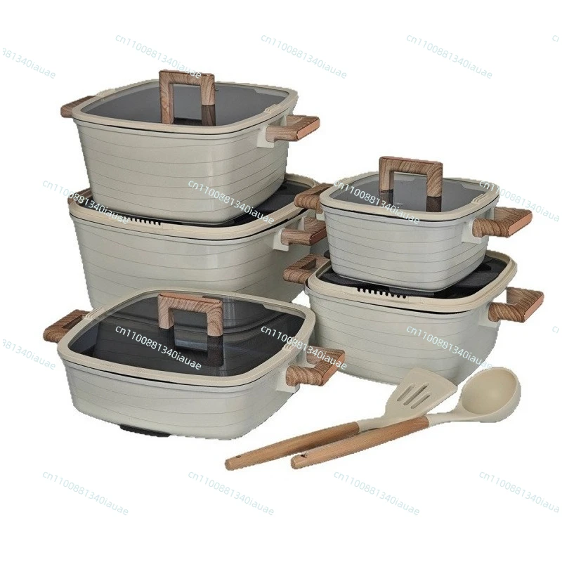 Die-casting Square Soup Pot Set 15-piece Set, Bottom Covering, Non-stick Electromagnetic Heat Conduction