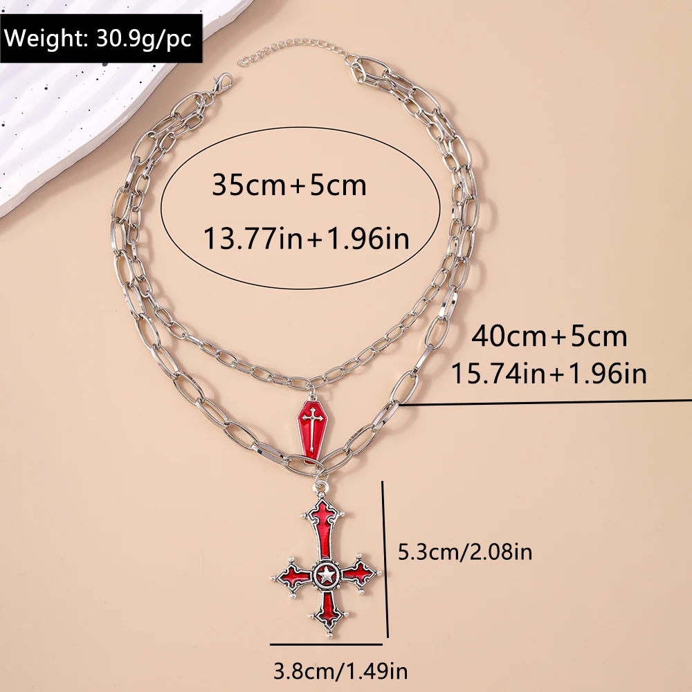 Aihua Vintage Blut Rot Farbe Gothic Invertiert Kreuz Anhänger Halsketten für Frauen Punk Stil Kreuz Choker Halsketten Schmuck – Detail 6