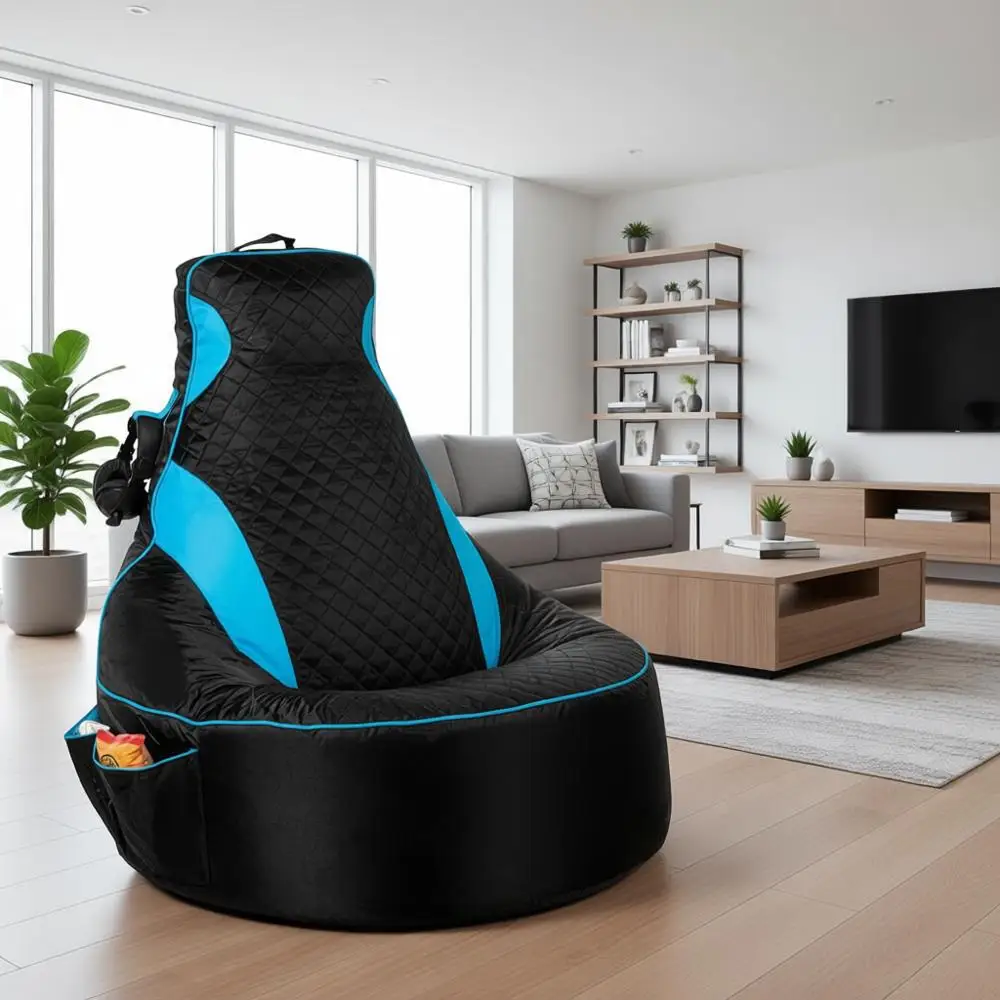 

Чехол для игрового кресла-мешка с высокой спинкой, синий, из легкоочищаемой ткани, с карманами и петлей для подвешивания