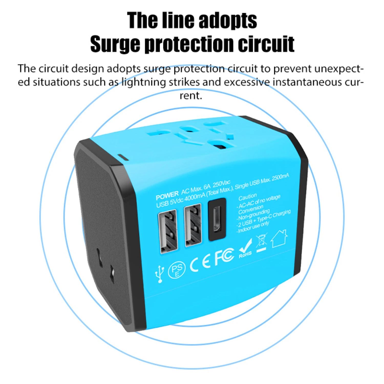 Travel Adapter All-in-one Travel Charger with 2 USB Ports and 1 Type C Wall Charger   EU UK AUS Travel Adaptor