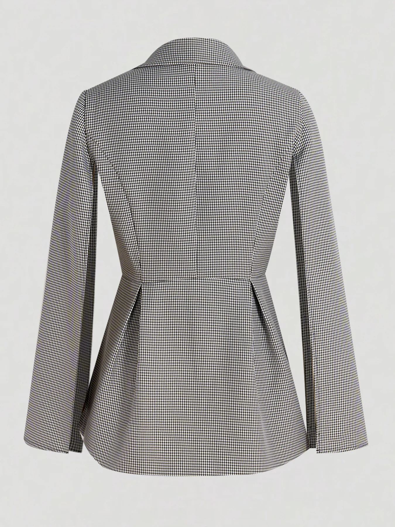 Black White Plaid Tighten waist Medium length Blazer Women's Slim fit Slimming Workplace Temperament Elegant Coat Bell sleeves