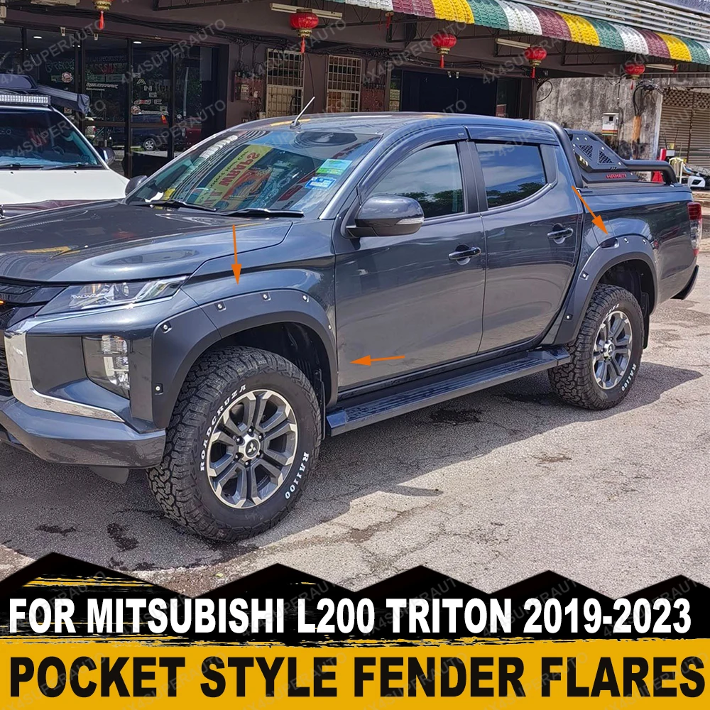 Rivet Style Fender Flares for Mitsubishi Triton L200 2019 2020 2021 2022 2023 Wheel Arches Kits Matte Black 4X4 Car Accessories