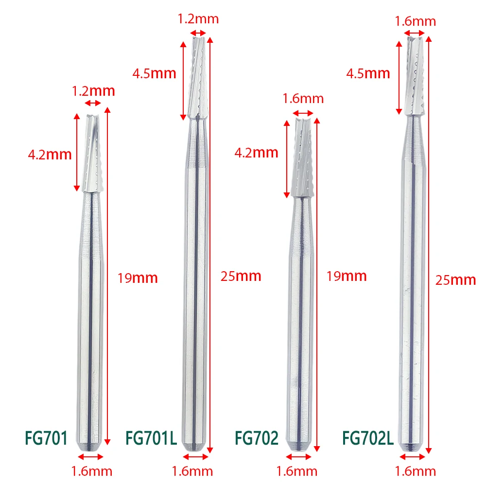 6 sztuk/pudło zębowa wiertło węglikowe wolframowa stożkowe szczelinowe głowice z wycięciem krzyżowym typu FG o średnicy 1.6mm do szybka prostnica