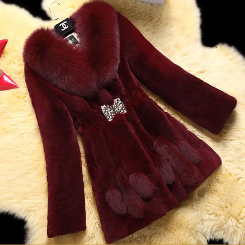 معطف فرو الأرنب الصناعي الجديد من هاينينغ لیدر سيتي متوسط الطول معطف فرو الثعلب الصناعي الراقية معطف عصري ودافئ جاكرز