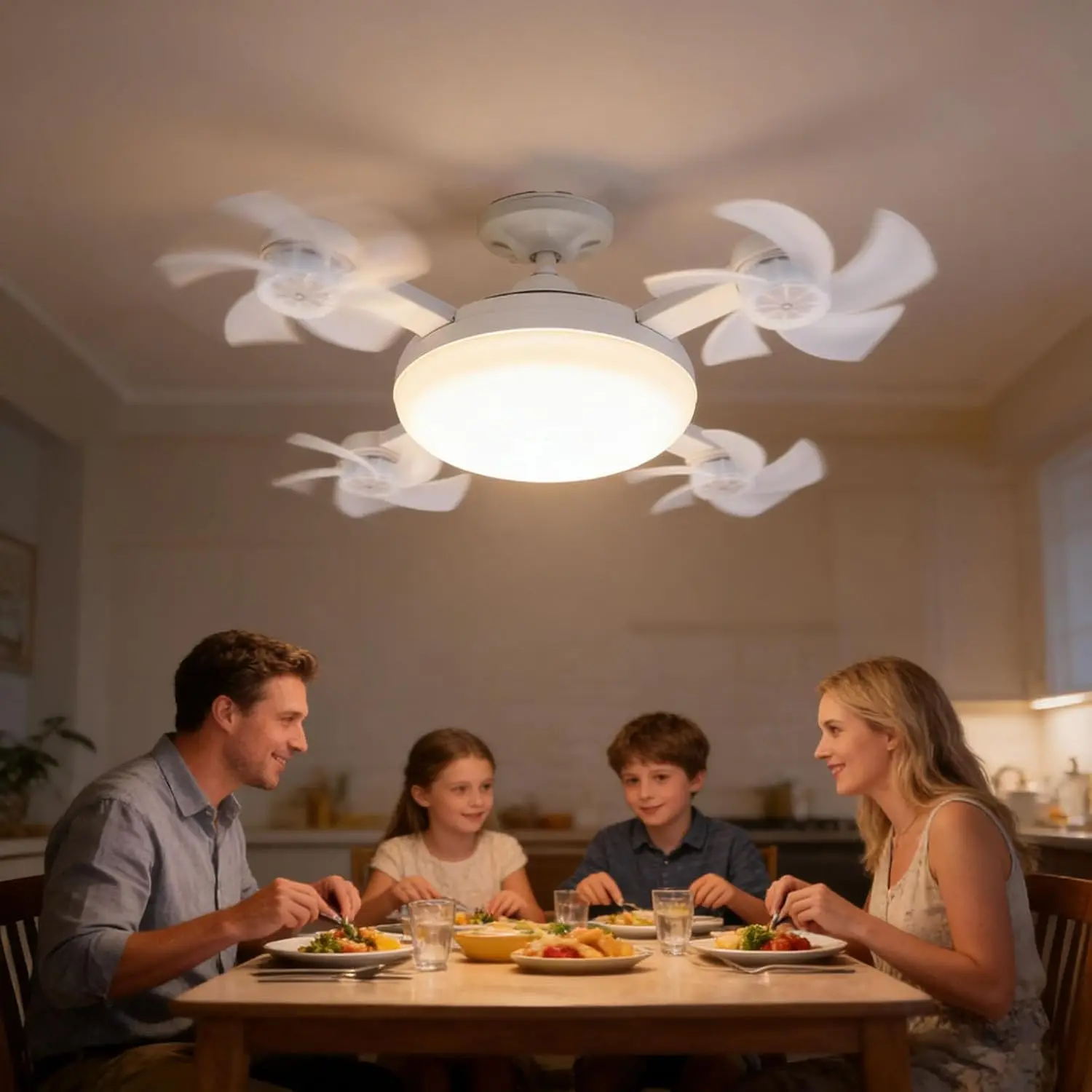 4 Heads Drone Design Ceiling Fan Light 2-in-1 E27 Fan Light with Remote Control AC85-265V Fan Lighting Bulb for Home Restaurant view 3