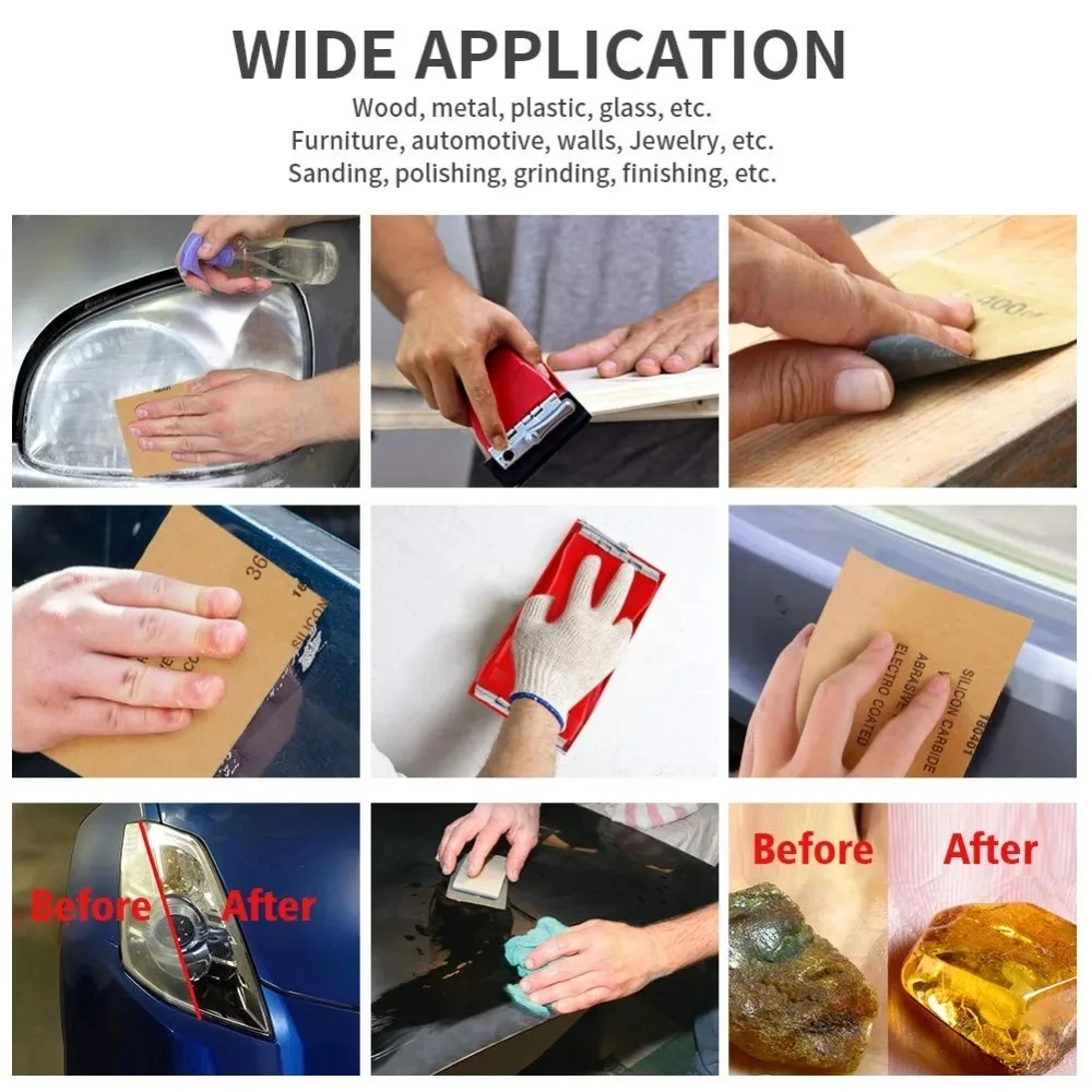 VIBRATITE 45 piezas 9 x 3,6 pulgadas juego de papel de lija seco y húmedo grano fino 120 a 5000 surtido de hojas de lijado para lijado de madera y metal