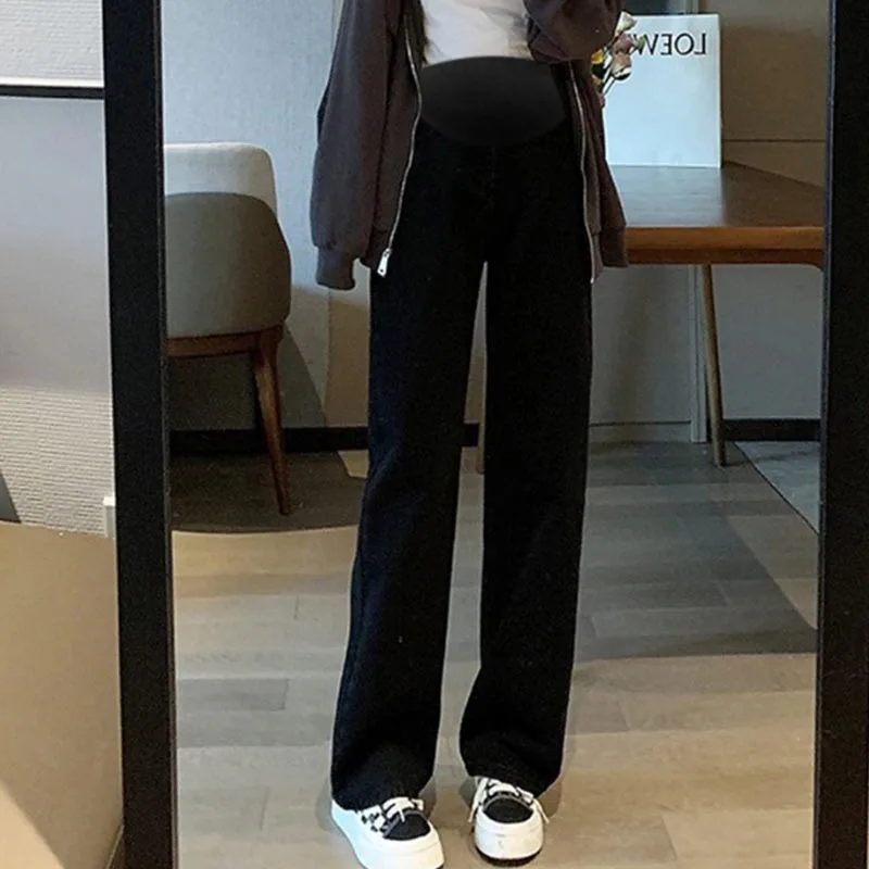 السراويل الأمومة الربيع / الخريف الدنيم السراويل زائد حجم السراويل واسعة الساق ملابس خارجية مستقيم الساق السراويل الأمومة #3