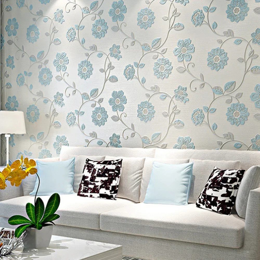 不織布3D田舎の花柄の壁紙,部屋の装飾,家の壁紙