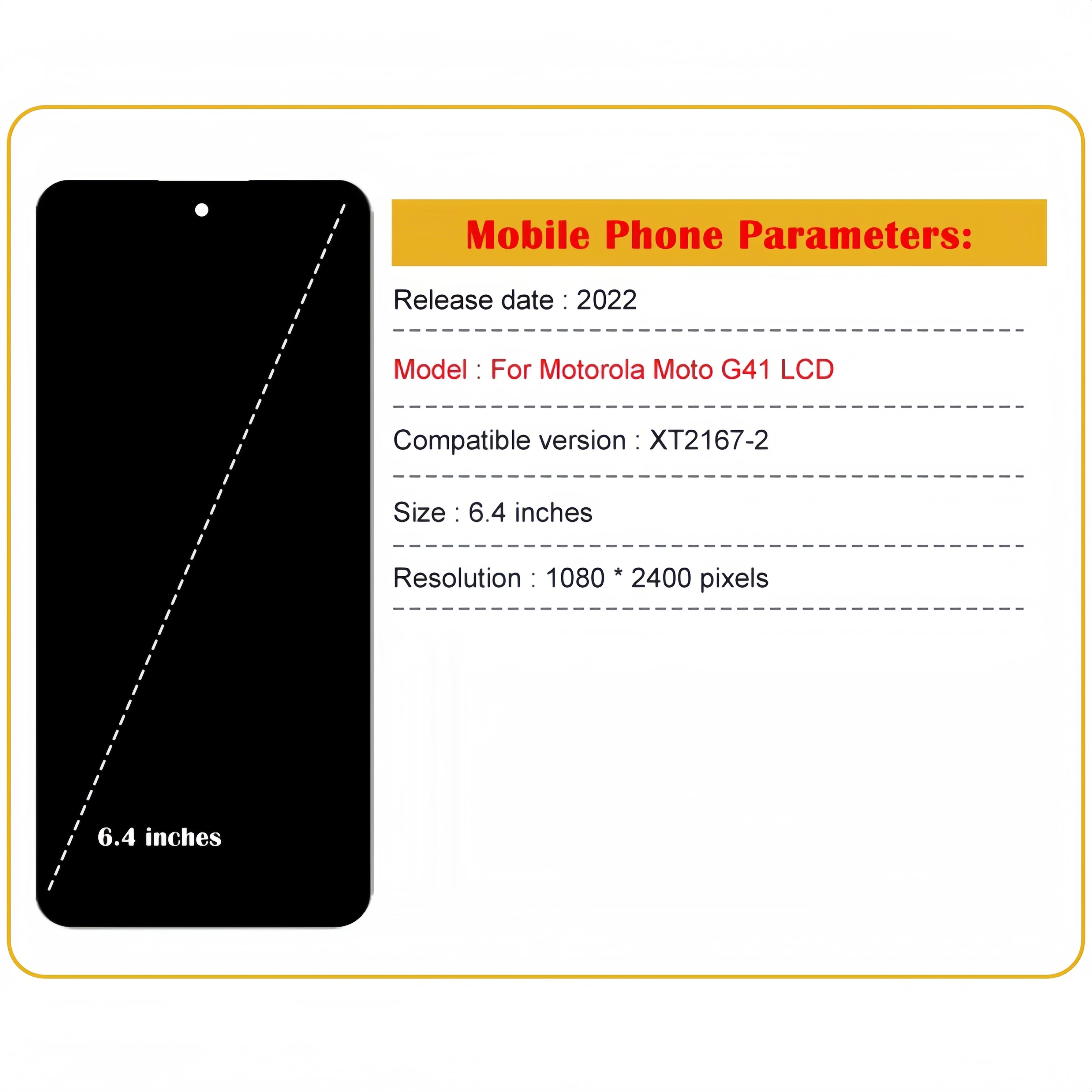 LCD Display Touch Screen Digitizer Assembly Replacement, Fit for Motorola Moto G41, XT2167-2