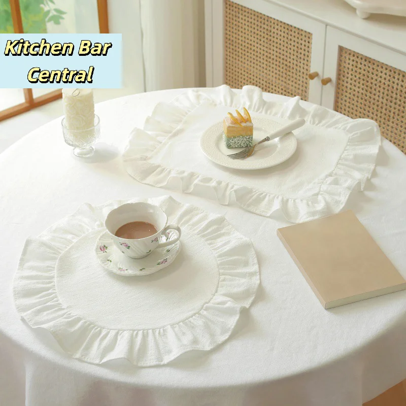 【Minimalist Stripe Ruffle Placemat Coffee Table Mat Baking Food Photography Napkin Home Desktop Decoration】