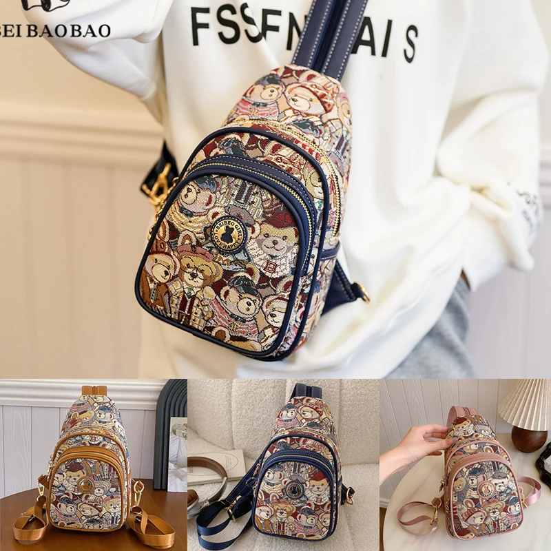 Beibaobao 2025, nieuwe tas, casual rugzak, kleine rugzak, enkele schouder, crossbodytas, cartoon damestas, veelzijdig