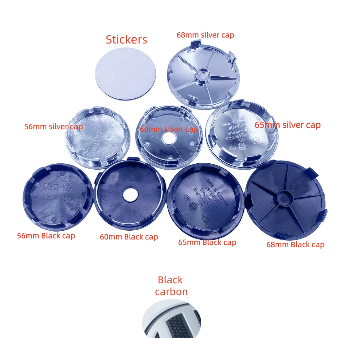 4 Stück 56 mm 60 mm 65 mm 68 mm für Fahrzeugräder, Auto-Radmitten-Aufkleber, silberfarben, schwarz, Felgenkappen, Durchmesser, Logo, Nabenabdeckung, Abzeichen-Abziehbilder