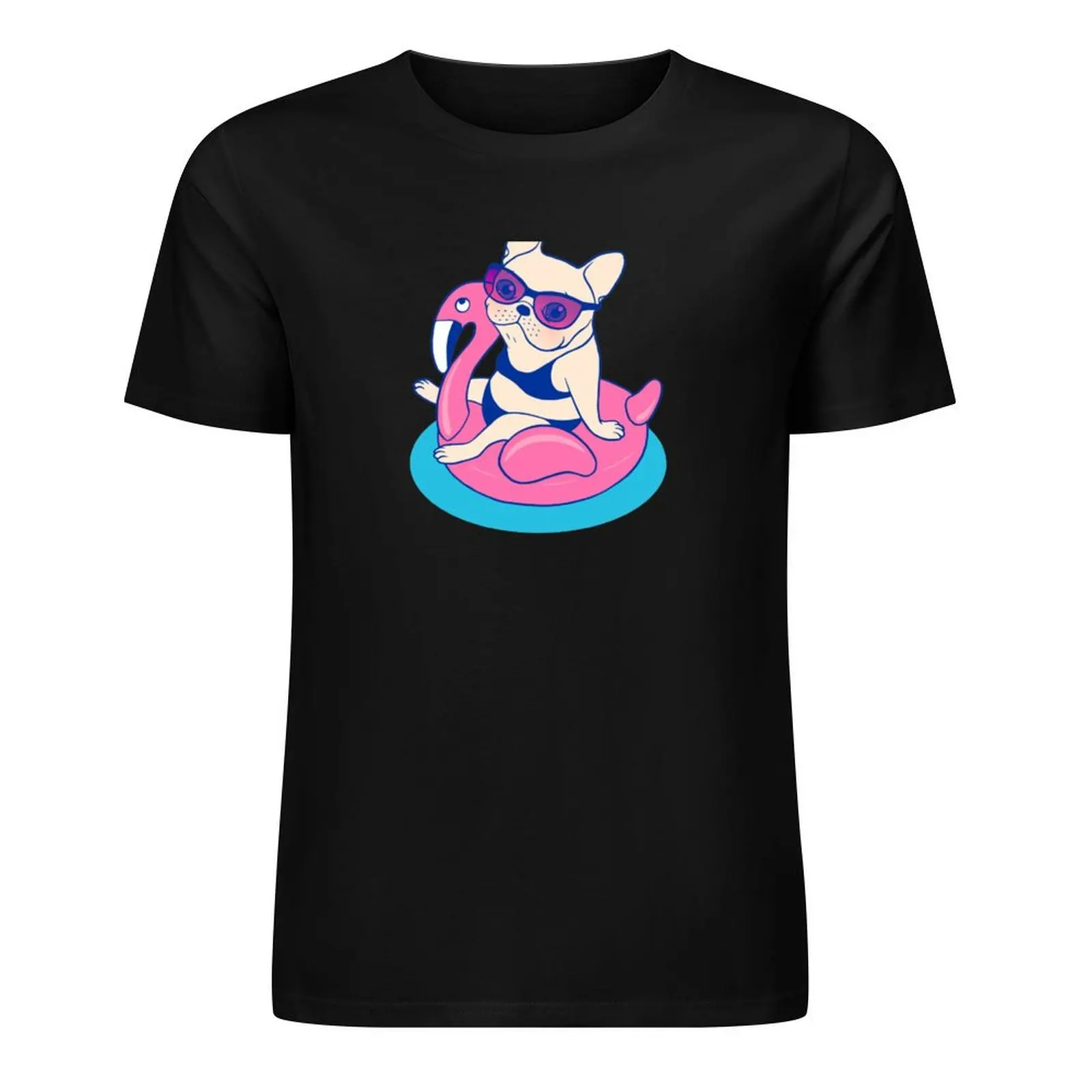 Frenchie enjoys Summer on Flamingo Pool Float in swimming pool T-Shirt blanks kawaii clothes mens t shirts casual stylish