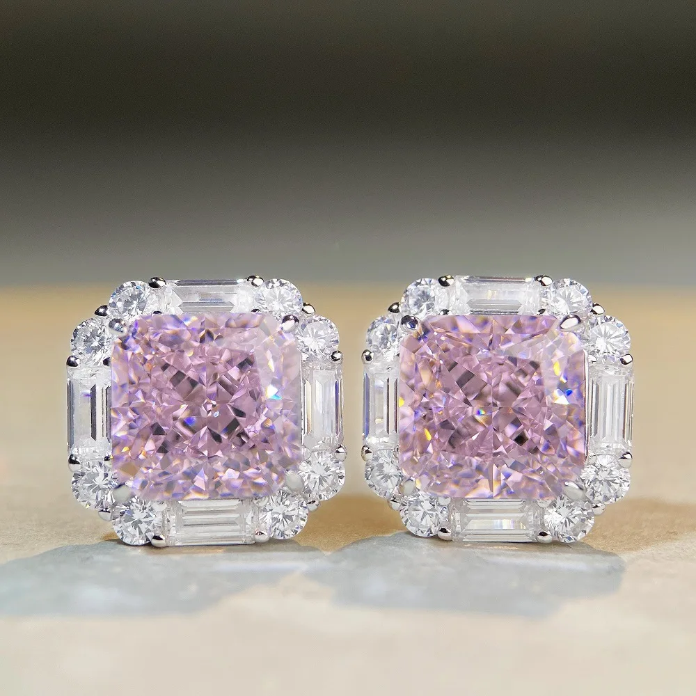 INS Style Cherry Pink Moissanite Earrings Ice Flower Cut D Color VVS1 GRA Certified Pass Diamond Tester Solid PT950 Platinum Sparkling Luxury Fine Jewelry For Women
