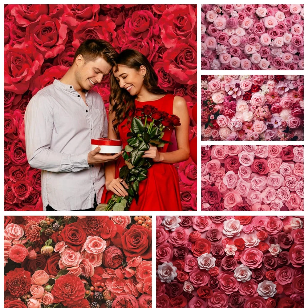 Pink Red Rose Flowers Photography Backdrop Bridal Shower Wedding Ceremony Baby Birthday Party Photocall Background Photo Studio