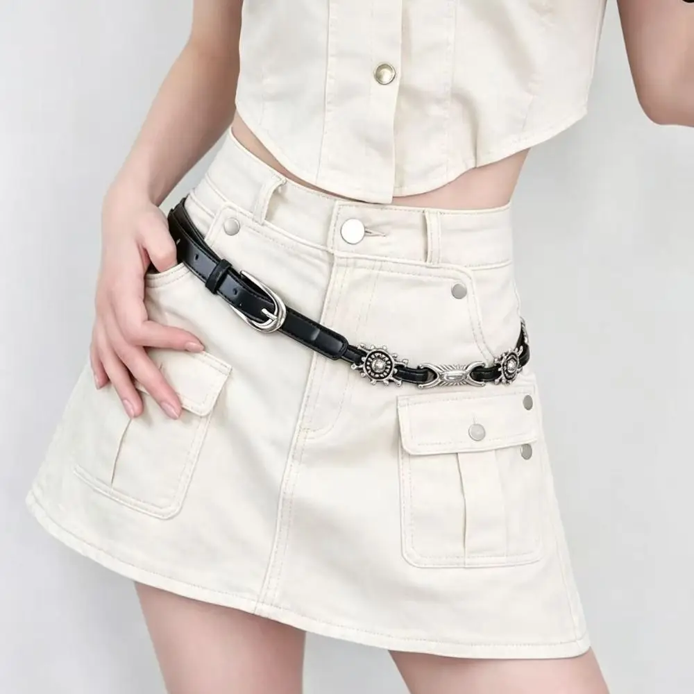 Y2K Metal Carved Belts Thin Slim Bohemian Style Belts Western Style Cowboy American-Style Ethnic Style Waistband