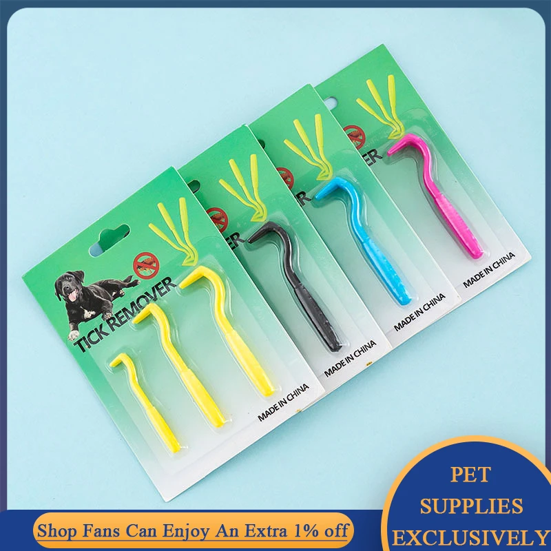 3pcs/set Pet Tick Removal Tool Kit Plastic Flea Scratching Hook Remove Tweezers Clip Pet Treatment Cramp Puppy Grooming Supplies