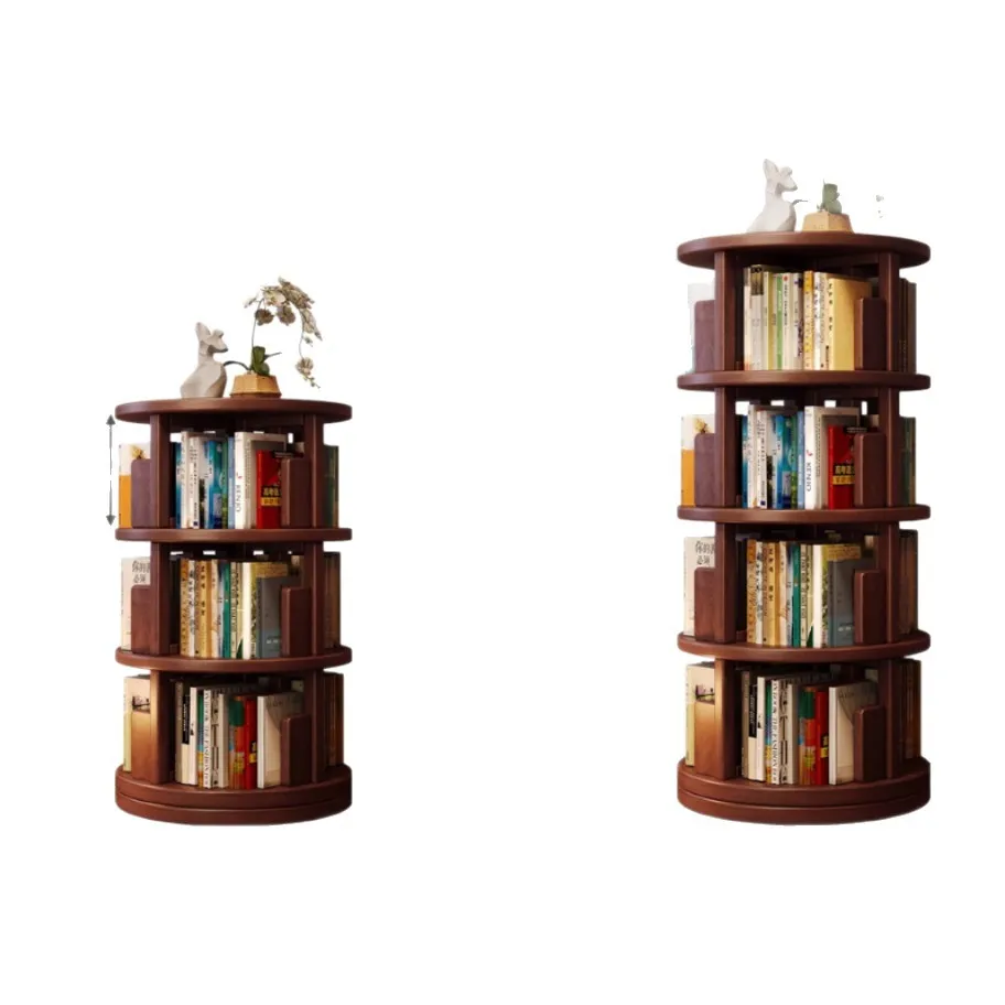 Rotating bookshelf shelf, living room corner book shelf, floor-to-ceiling integrated against the wall, solid wood bookcase, libr