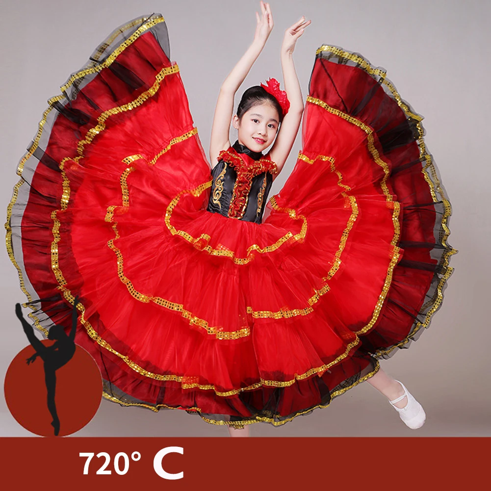 LOlanta Kids Girls Red Belly Dance Dress Spanish Flamenco Costume Toddler Carnival Stage Performance Clothes 3-12 Years