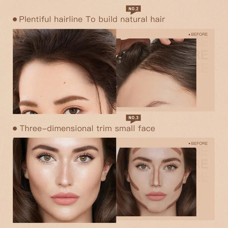 両端アイブロウパウダー、汚れ防止、防水、3Dアイブロウマスカラ、輪郭を整えるヘアラインシャドウパウダー