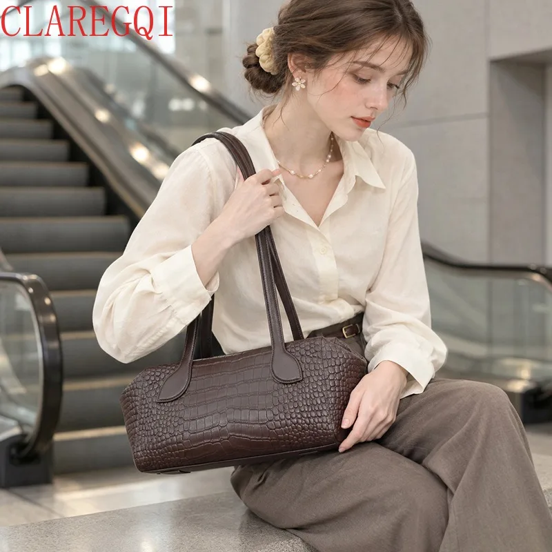 Hot Style Be At Leisure All Match Hand Bags Concise The First Layer Of Cowhide Purse Shoulder Bag Crocodile Pattern Womens Bag