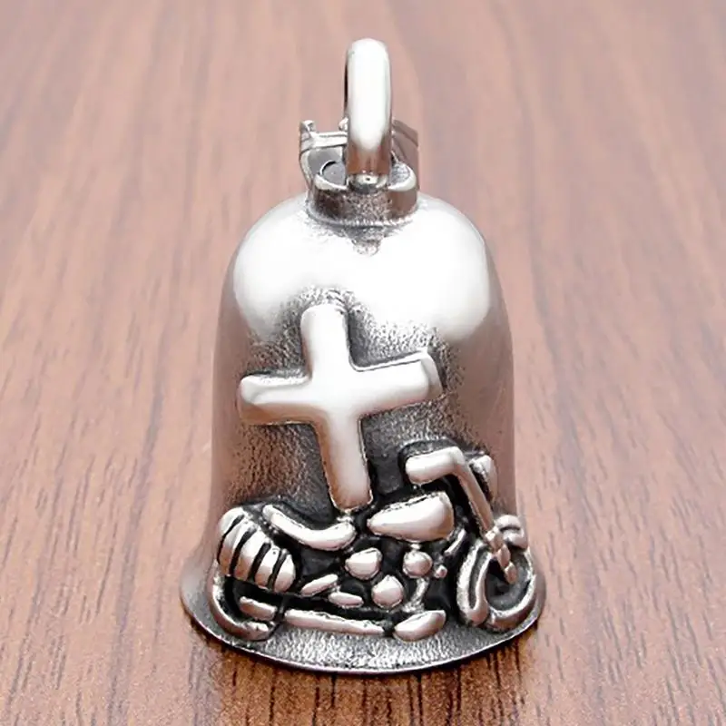 Motorcycle Lucky Bell Vintage Cross Key Chain For Luck On The Road Motorcycle Decorations For Dad And Husband Drive Safe For