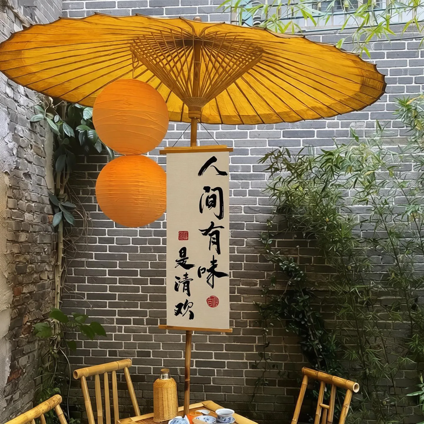 Classical Outdoor Oil Cloth Umbrella, Courtyard Parasol, Outdoor Menghualu, The Same Style, Fireplace Tea Umbrella, Ancient Chin