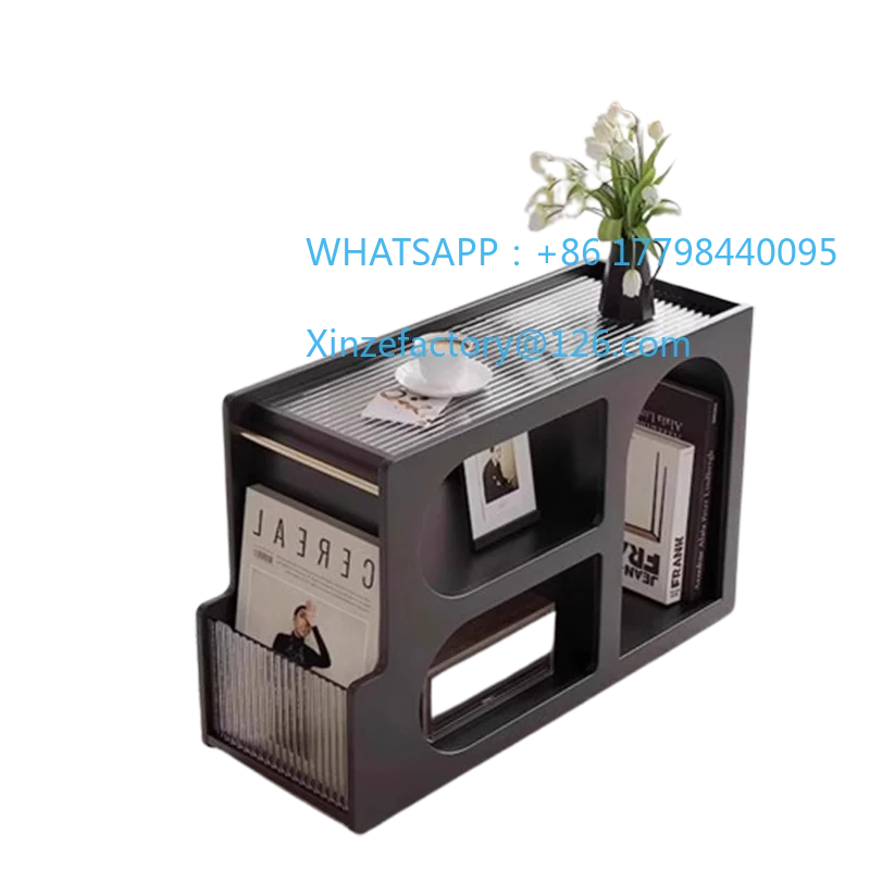 Customizable Narrow Storage Coffee Table Transparent Cart Cabinet Small Black Mesas De Centro Sala