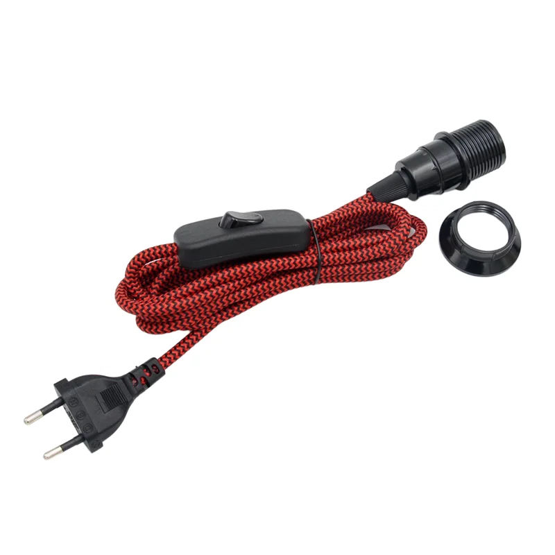 AC 220V European Plug Power Cords Fabric Braided Cable With Switch E14 Screw Bulb Lamp Holder for DIY Hanging Light Table Lamp
