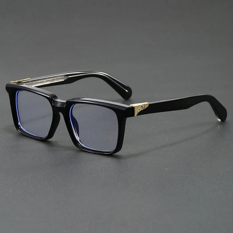 Luxury Retro Square Blue Light Blocking Glasses Metal Decor Unisex Computer Eyewear