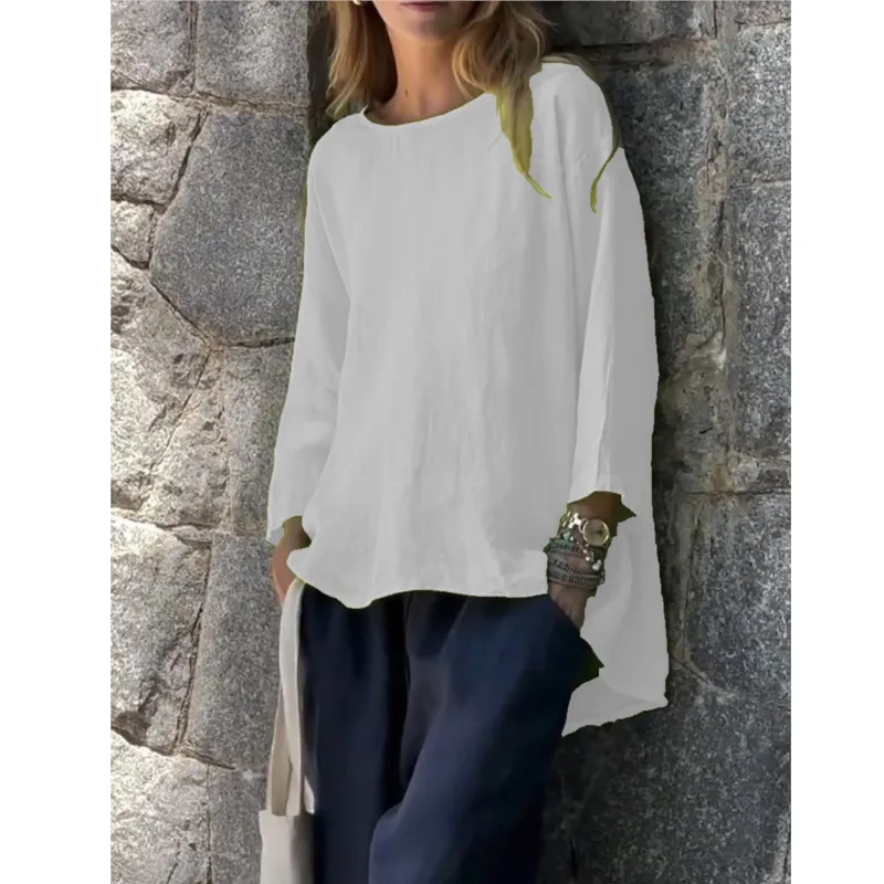 Women Long Sleeve Irregular Hem Blouses & Shirts Autumn New Solid Color Pullover T-shirt Casual Loose Top Women's Blouse
