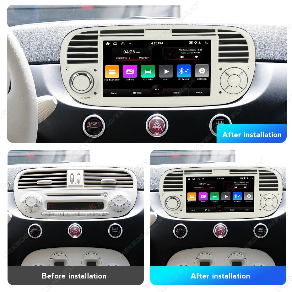 Android 15 1 Din 7 Inch Car Play Android Auto For Fiat 500 2007-2015 Car Radio Multimedia Stereo Player GPS Navigation RDS WIFI