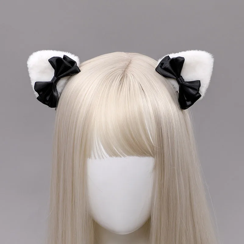 Lolita Headwear Black Cat Ears Hair Clip with Red Bowknot lovely Girl Comic Con Cosplay Accessories Anime Performance Headdress
