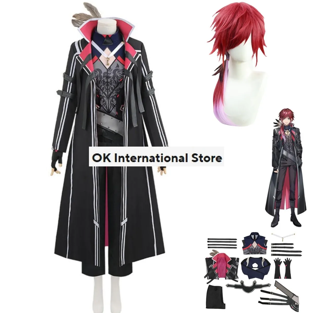 Anime Virtual YouTuber Lauren Iroas Cosplay Costume VTuber Black Long Trench Coat Uniform Full Set Wig Man Woman Christmas Suit