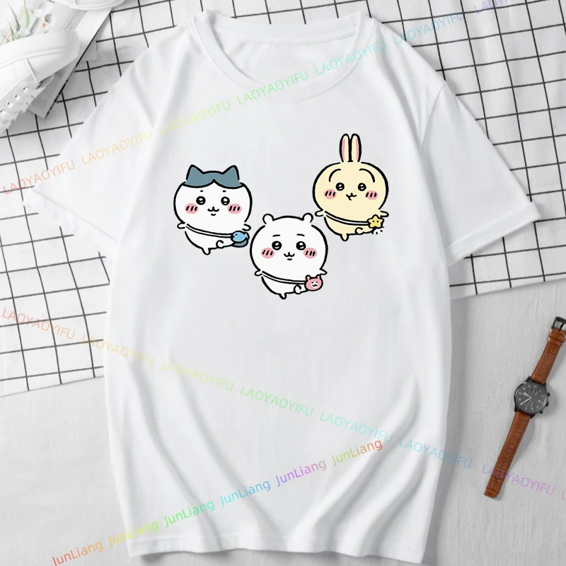 Cute Chiikawas Harajuku Y2K Cartoon Short Sleeve Tee Kawaii 100% Cotton T-shirts for Men Streetwear Funny Shirt Tshirt T-shirt