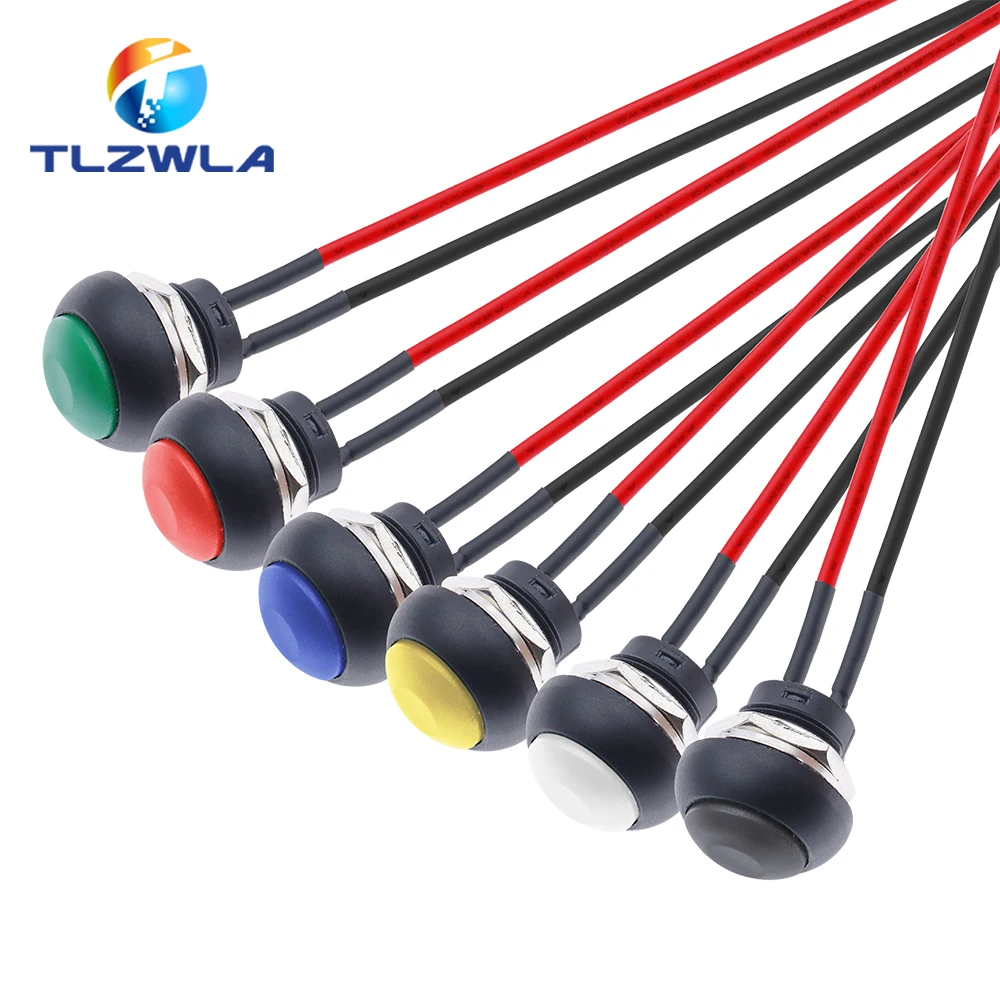 12mm Momentary Push Button Switch Mini Round Switch Waterproof 1A 250V AC SPST NO 2 Pin PBS-33B with Pre-soldered