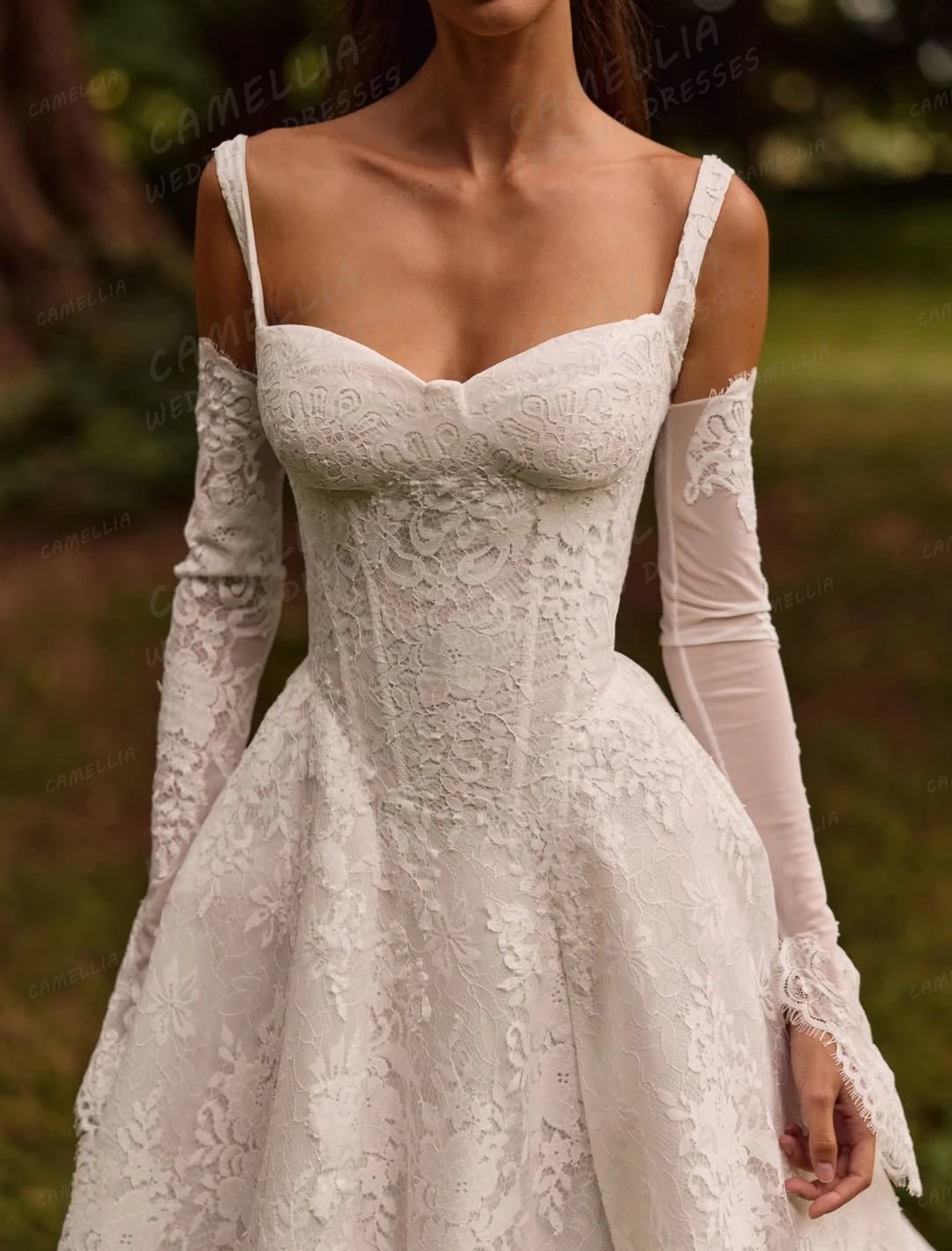 Classic Boho Wedding Dresses Women's A Line Long Sleeve Lace Sweetheart Bridal Gowns Tulle Formal Vestidos De Novia Customized