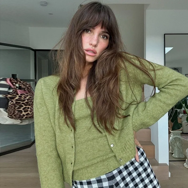 Tuularose 여성용 새 니트 카디건 패션 솔리드 루즈 짧은 스웨터 하이 스트리트 오피스 기본 여성 니트 자켓 아웃웨어