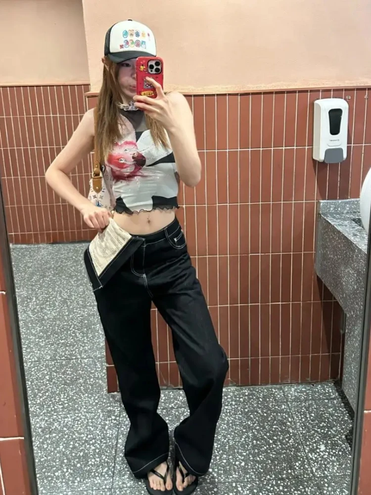 Gilet senza maniche con diamanti stampati a fiori vintage Donna Estate Y2k Estetico Slim Fit Top Street Fashion Canotta