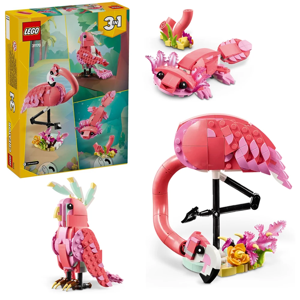 

LEGO строительные блоки 3 и 1, дикие животные, розовый фламинго, детские строительные блоки, игрушки, строительные блоки, подарок
