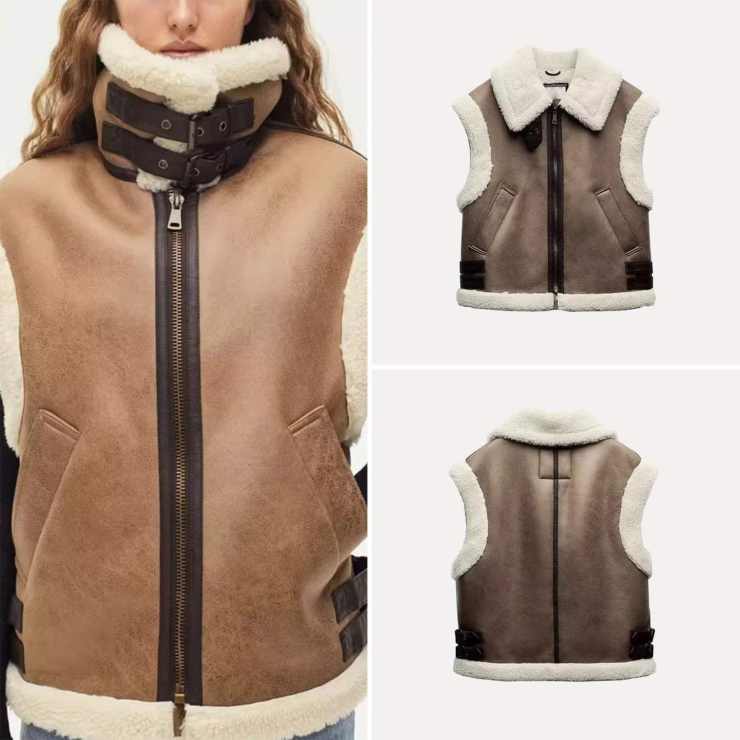 

Faionable Simple Women's Vest 2025 Autumn New Arrival Fce Patchwork Daily Wear Commute Zipper Color Ne