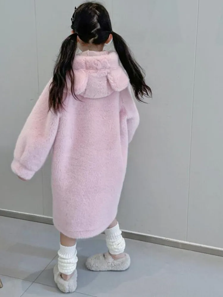 Autumn Winter New Children's Faux Fur Jacket Imitation Mink Fur Hooded Warm Fur Coat Overcoat A4219