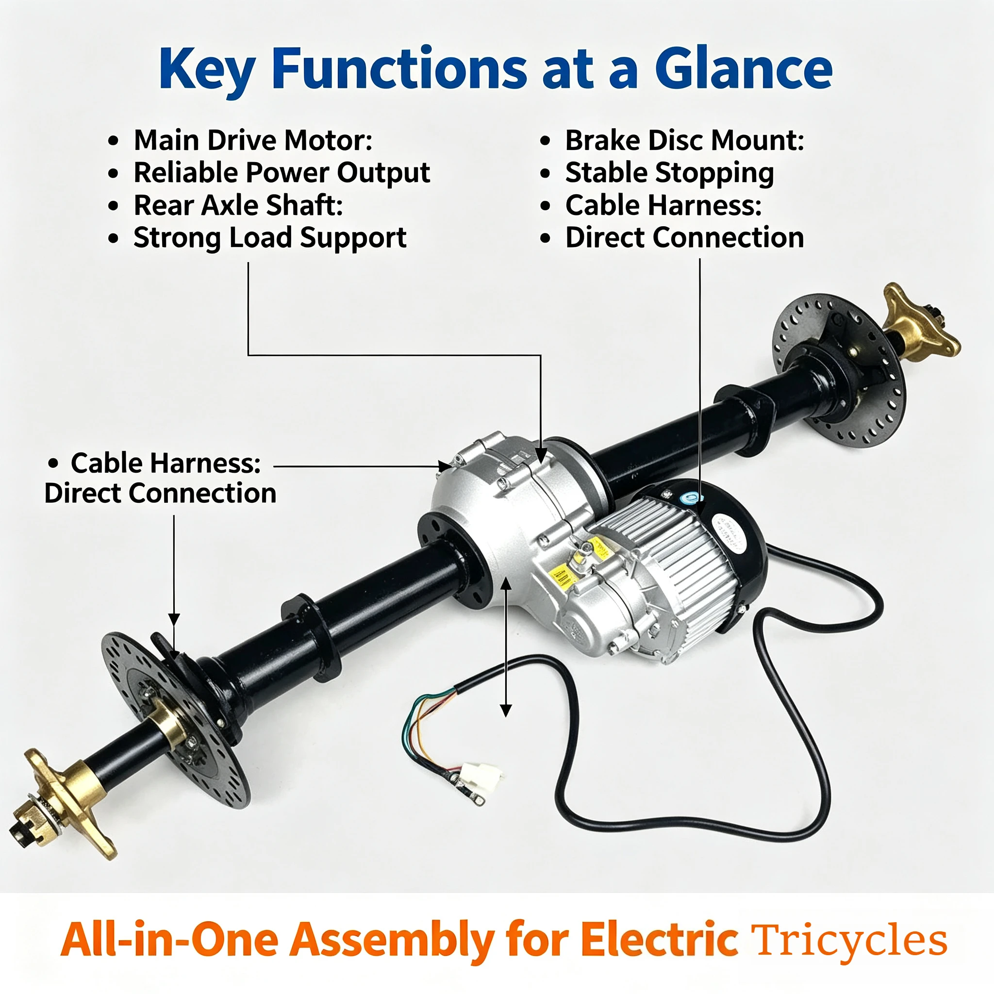 48V 500W Differential Rear Axle With 90cm Half Shaft Replacement Parts For Electric 3 4 Wheel Scooter Go Kart Vehicle