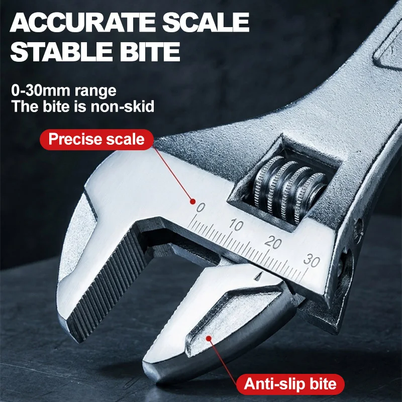 8-15 Inch Adjustable Wrench, Plain Handle, Max Opening 24-45mm, Cr-V Heavy Duty Spanner for Industrial, Auto Repair, Home DIY