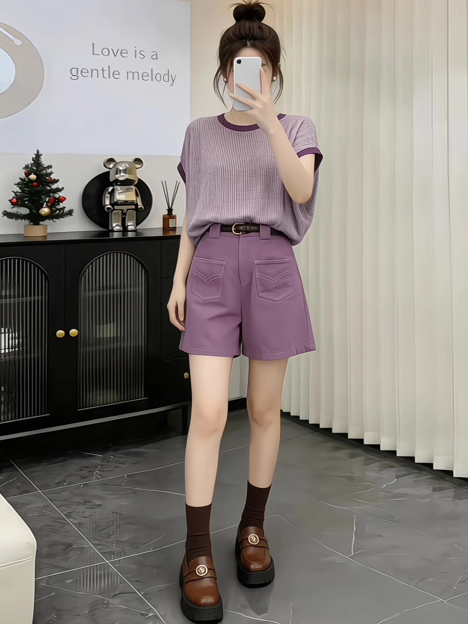

Street Style Women's Summer New Simple Color Block Short Sleeve T-Shirt Denim Shorts Two-Piece Set Casual Loose Fit High Waist