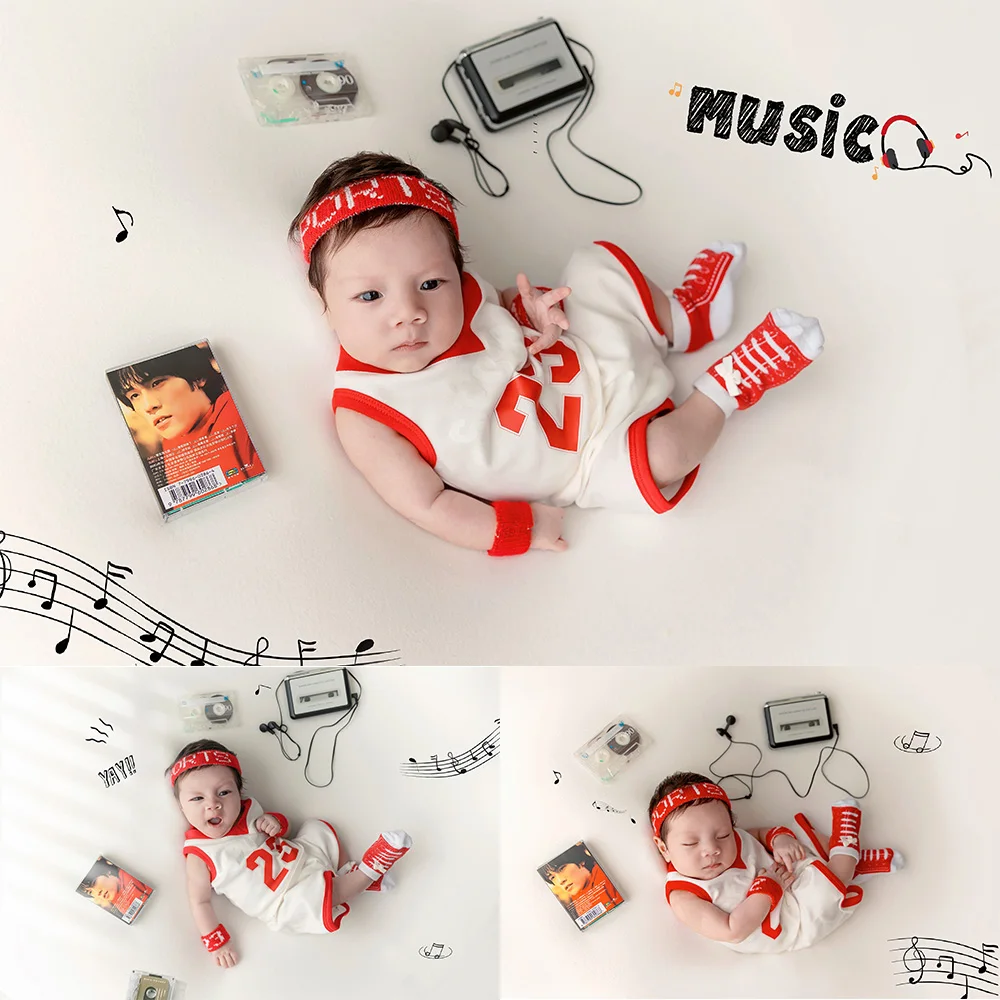 

Baby Clothes For Cool Boy Sports Style Costume Cotton Soft Basketball Outfit Set Radio Tape Infant Photography Decorative Props