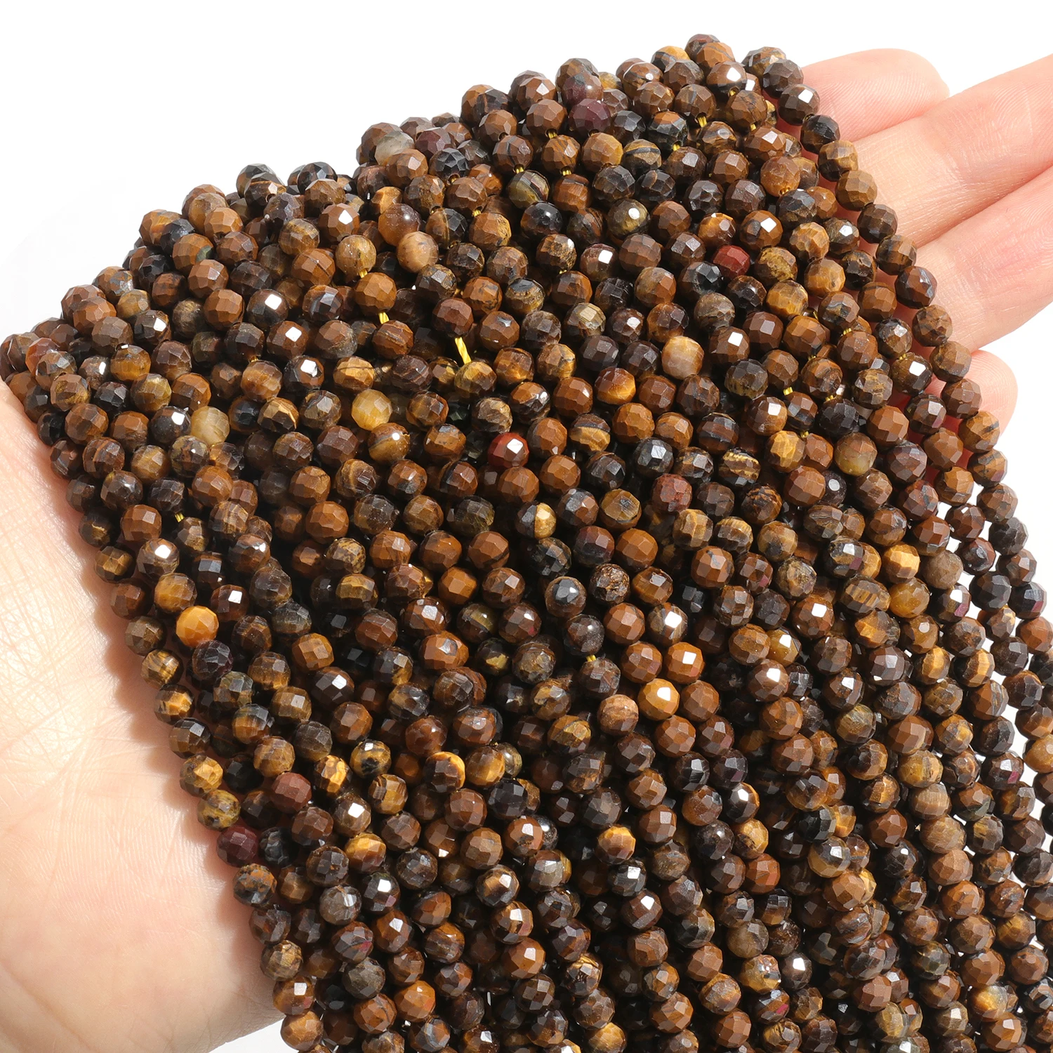 Großhandel Facettierte 2 3 4mm Naturstein Gelbe Tigerauge Perlen Runde Kleine Lose Perlen für Schmuckherstellung DIY Armband Halskette – Detail 3