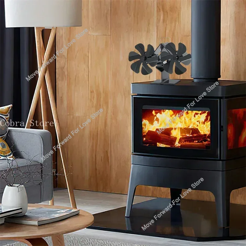 مروحة موقد تعمل بالطاقة الحرارية 12 شفرة مروحة موقد حرق الأخشاب لحرق السجل الصامت توفير الطاقة مزدوجة 6 شفرات مروحة مدفأة الحطب