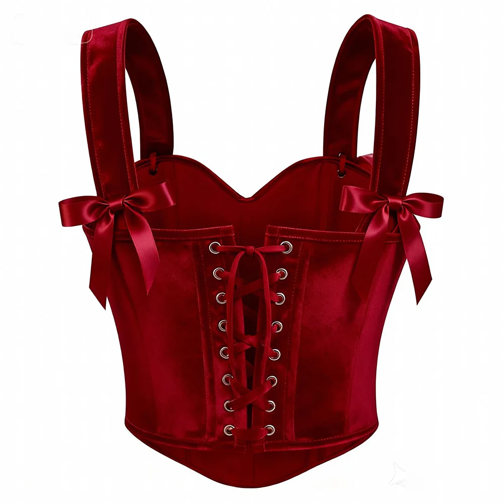 Bows Hot Sexy Corsetto With Push Up Straps Corset For Woman Lingerie Red Bustier Top Burlesque Costume Victorian Gothic Clothes - view 4