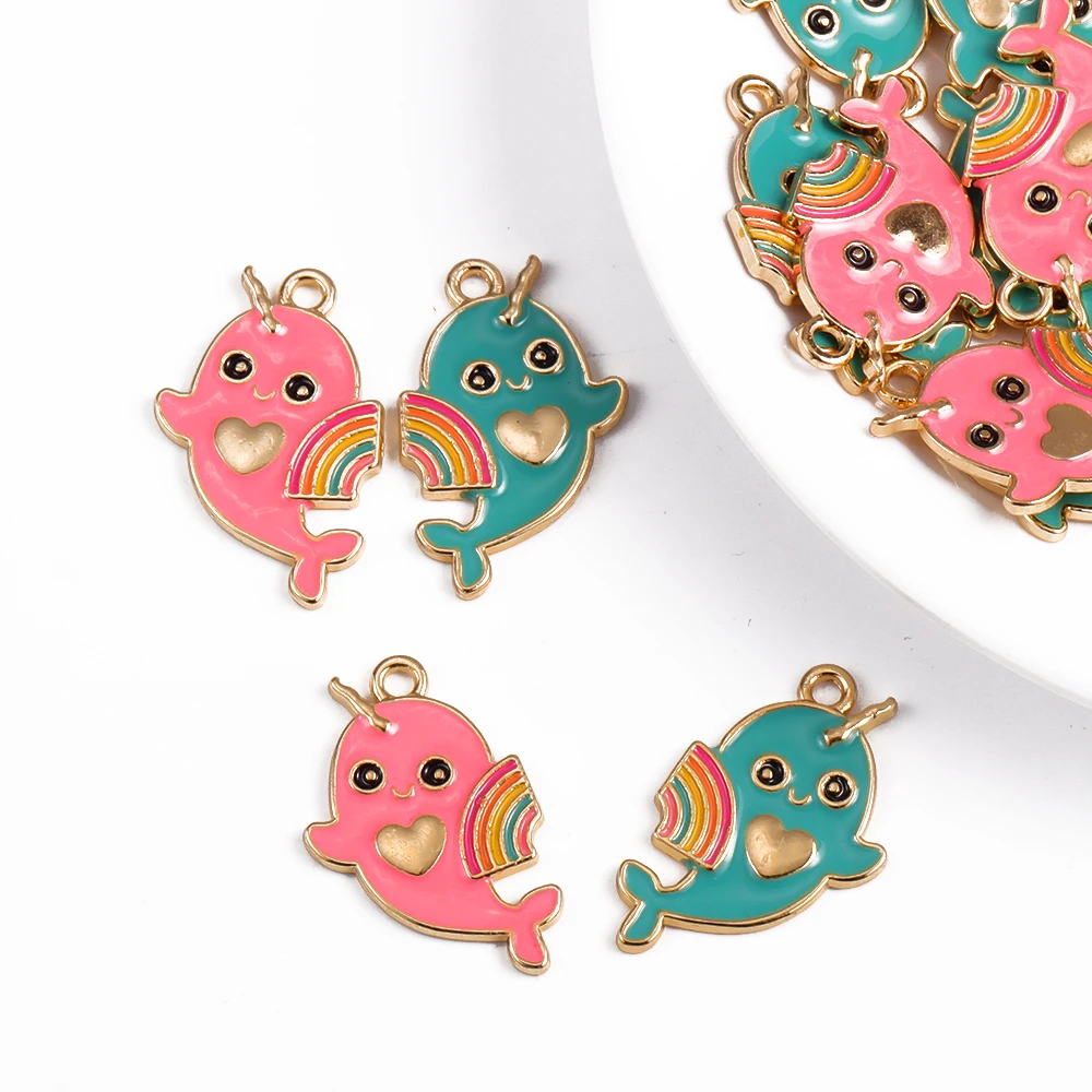 

2Pairs/Lot Cute Blue Pink Dolphin Raibow Couple Charms For Friendship DIY Necklace Bracelet Keychain Making Accessories Pendants